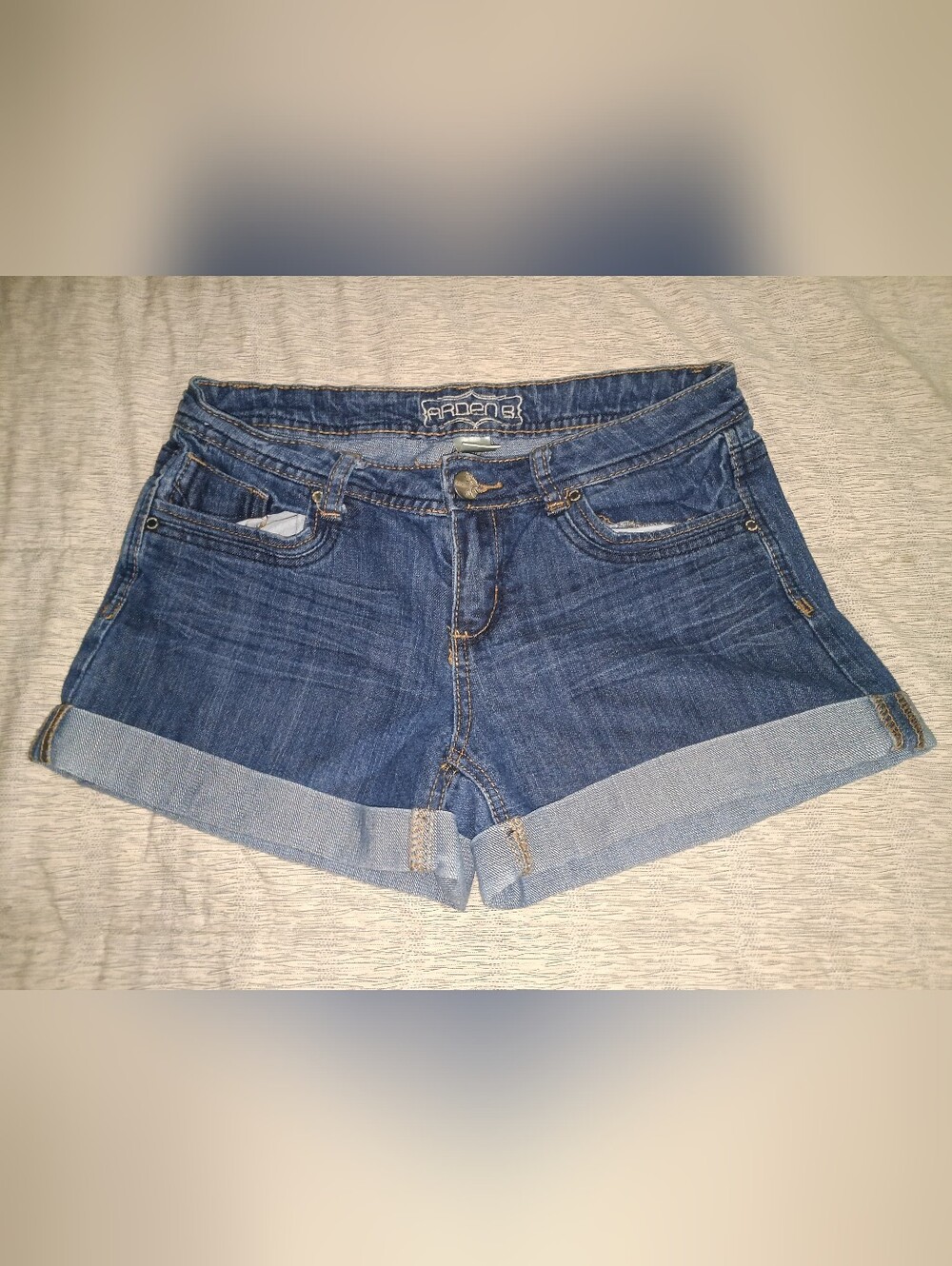 Arden B Dark Blue Rolled Hem Denim Shorts